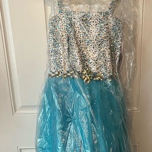 Girls size 12 pageant dress.  Teal tulle skirt, white bodice with beading.